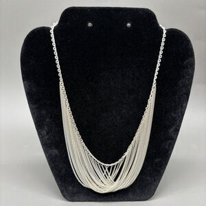 Sterling Silver 925 Multi Strand Layered Waterfall Drape Necklace 24g 18" Curb